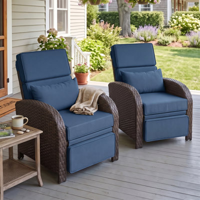 Wicker Outdoor Recliner Chair, Patio Adjustable Reclining Lounge Chair with Cushions
