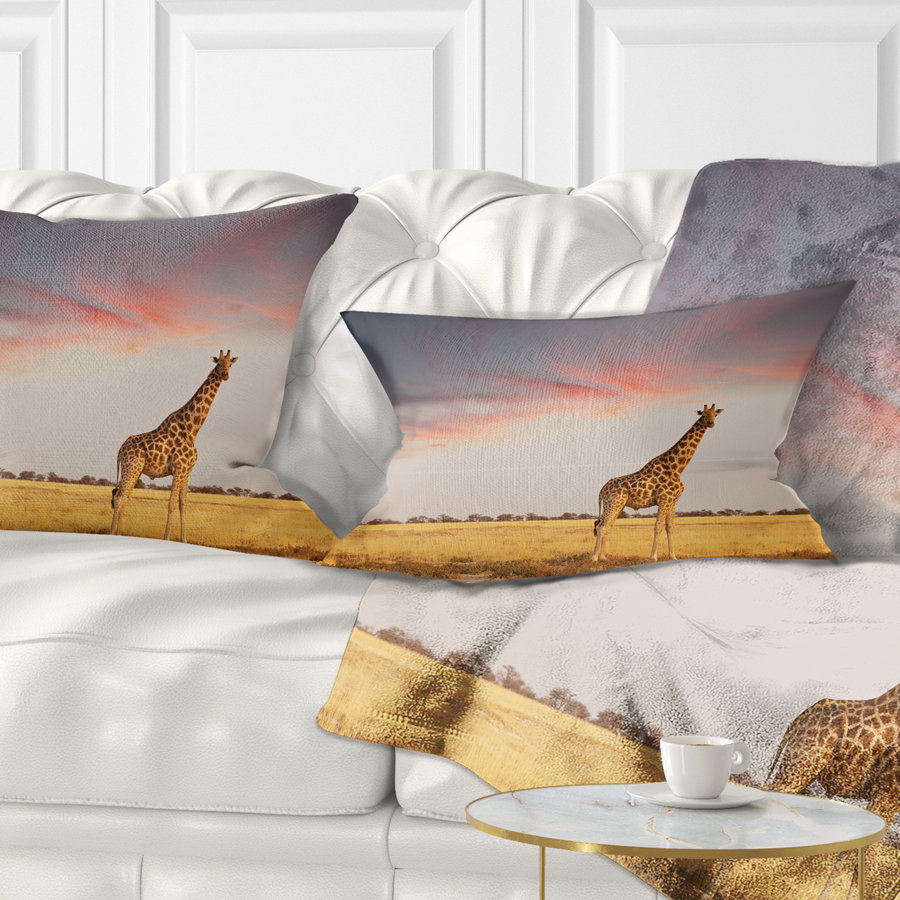Single Giraffe in Savannah - Animal Printed Throw Pillow Design Art