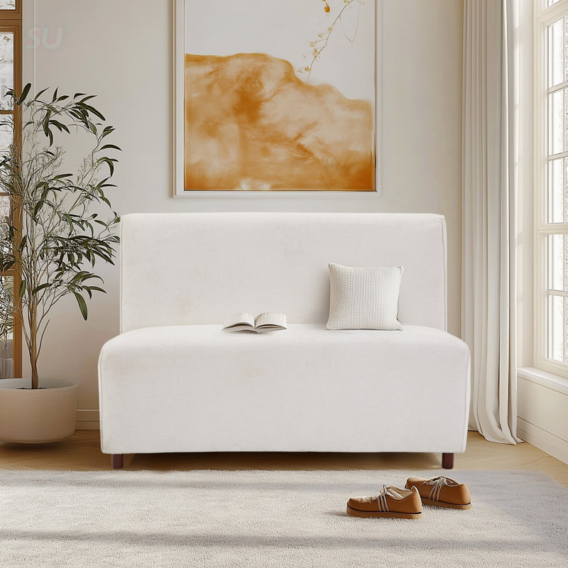 49 Inch Beige Boucle Cover Fabric Loveseat With 25D High-Density Sponge Cushion, Modern Sofa For Comfort And Style