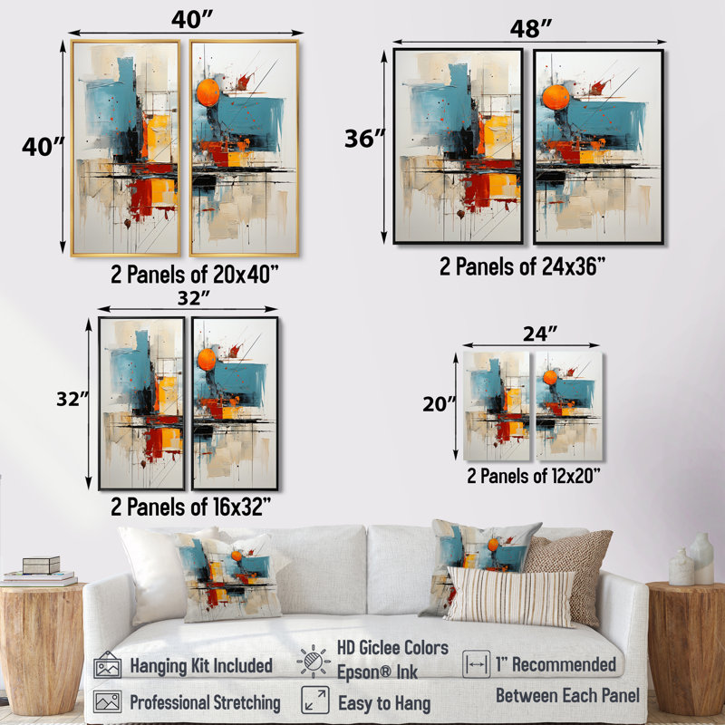 Claribelle - ensemble d'art mural en toile bleu sarcelle de 2, 32" H x 32" W, Impression encadrée flottante, White