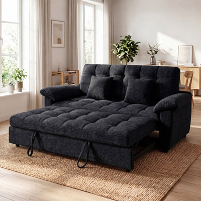 60'' Convertible Sofa Bed Chenille Fabric Loveseat Pull Out Couch With Adjustable Backrest For Small Space