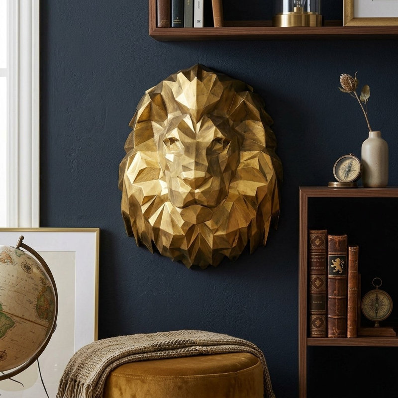Décoration murale tête de lion, Or