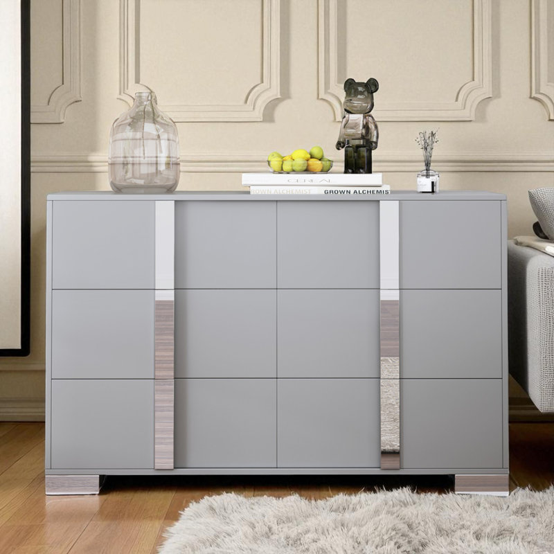 Commode double 6 tiroirs l 47,3 po, Gris