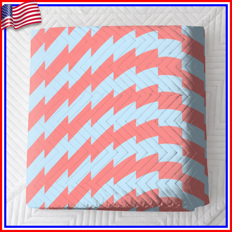 Red Blue Zigzag Quilted Bedspread All Sizes, Full / Double