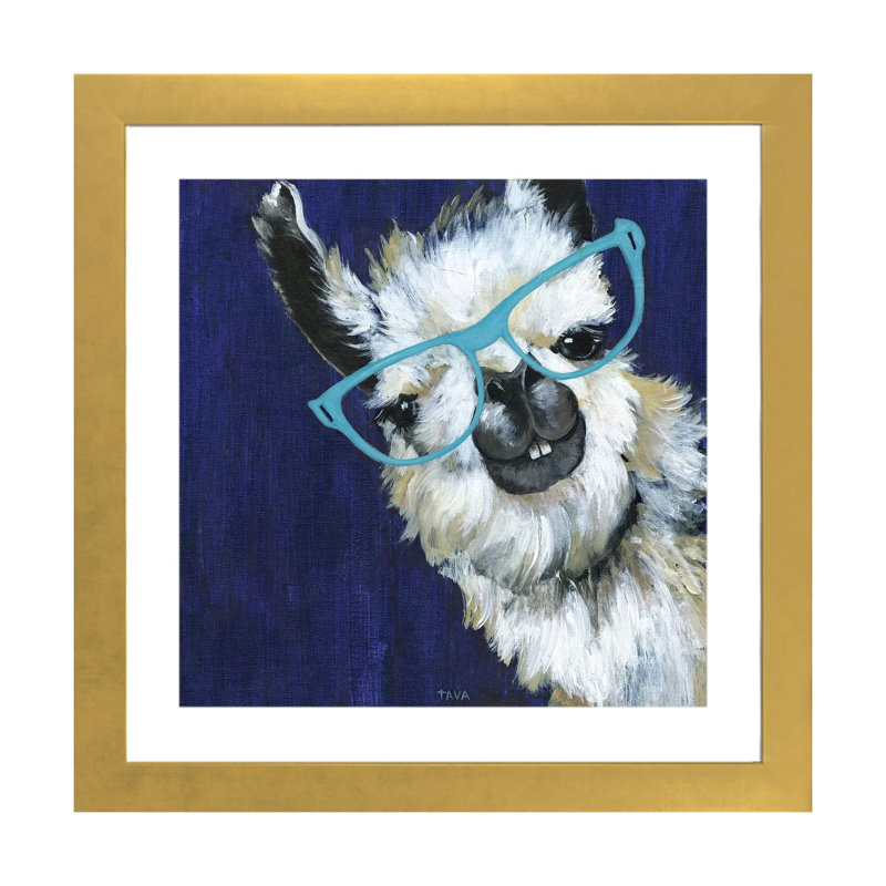 Gentleman Llama - reproduction d'art, H 16 po x l 16 po x p 1 po, Papier encadré doré, Blanc