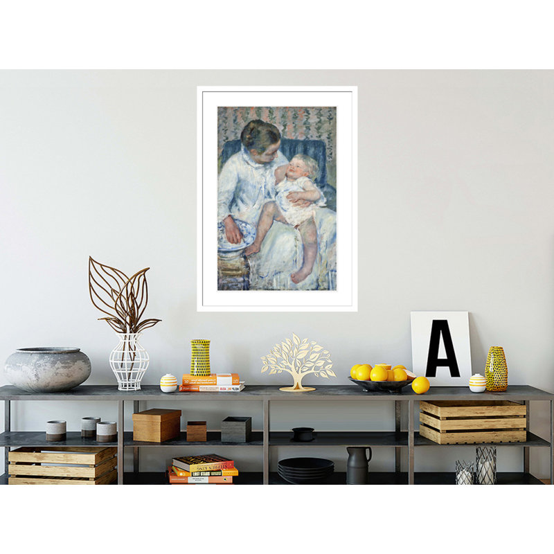 «Mother About to Wash Her Sleepy Child» par Mary Cassatt, impression giclée encadrée, H 41,5 po x l 29,5 po