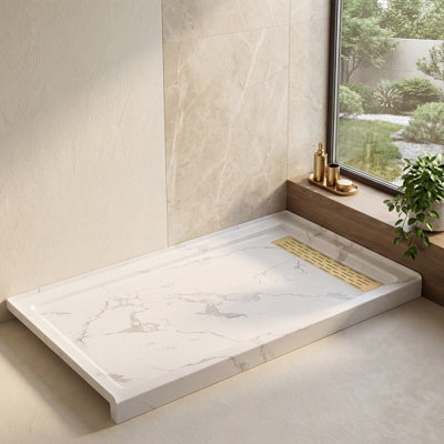 60"W X 36"D Rectangle Shower Base, Marble-Look Acrylic Shower Pan With Anti-Slip Texture