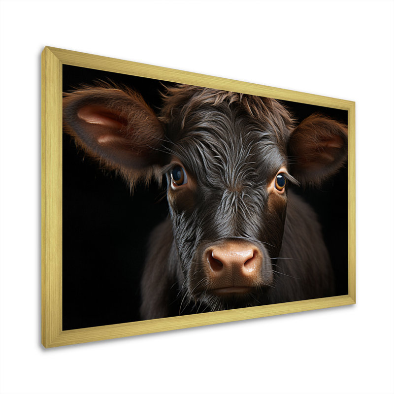 Portrait de vache - grande vache, art mural, H 12 po x l 20 po x P 1 po, Cadre doré simple