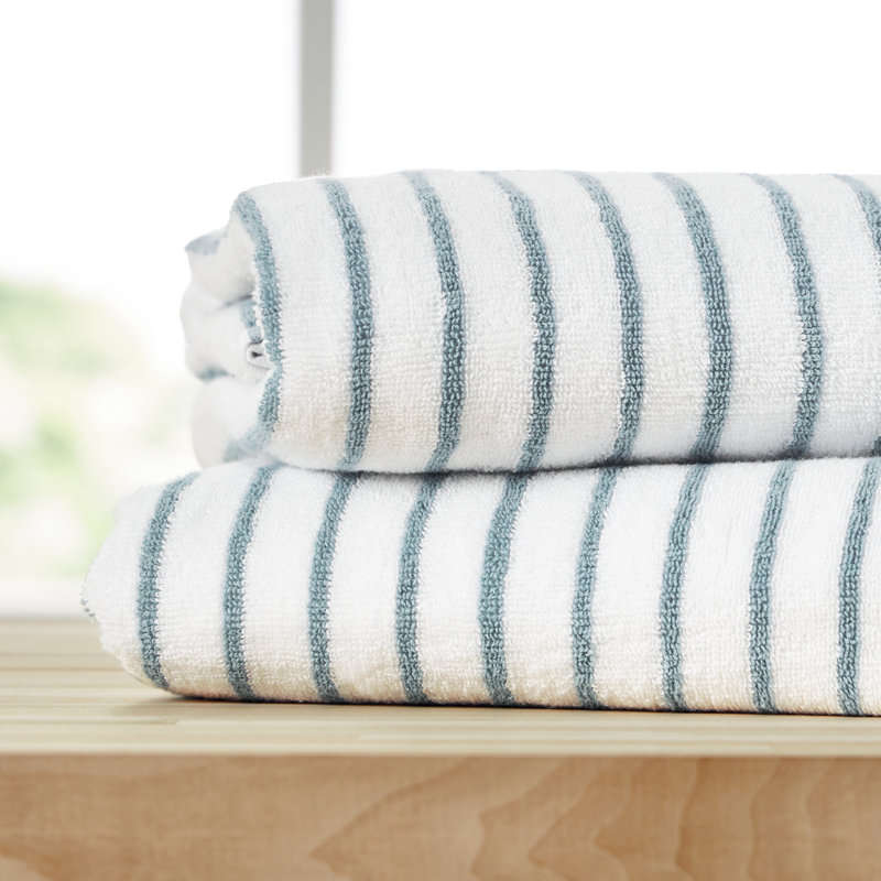 2 Pack Cotton Cabana Stripe Beach Pool Towels, Light Blue 