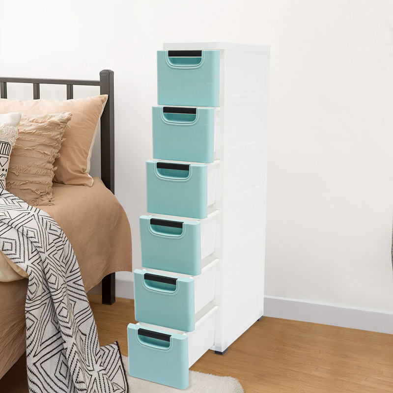 6 Drawers Storage Cabinet With Wheels, Blue