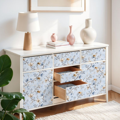 Papier peint auto-adhésif à motif floral beige et bleu pâle et adhésif 24 po x 118 po (60 x 300 cm)