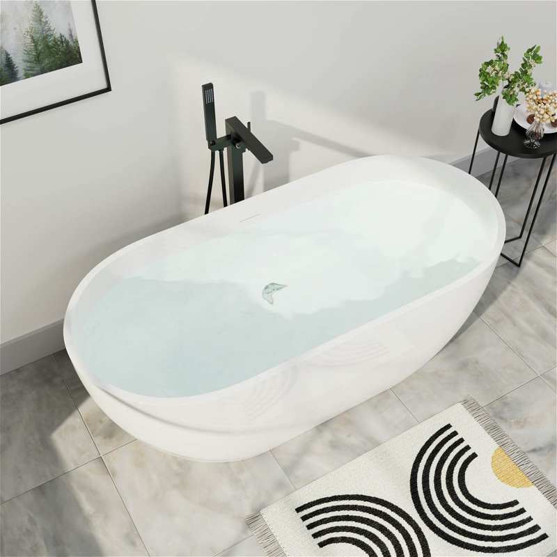 70"L x 31"W Premium Private-Enjoyment Freestanding Oval Soaking Acrylic Bathtub, Spa Bathroom Bundle