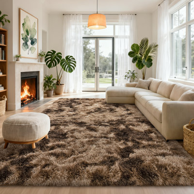 Shag Area Rugs for Living Room, 8x10 ft Soft Fluffy Rugs for Bedroom, Nursery, Kids Room Home Decor, Tie-Dyed Brown