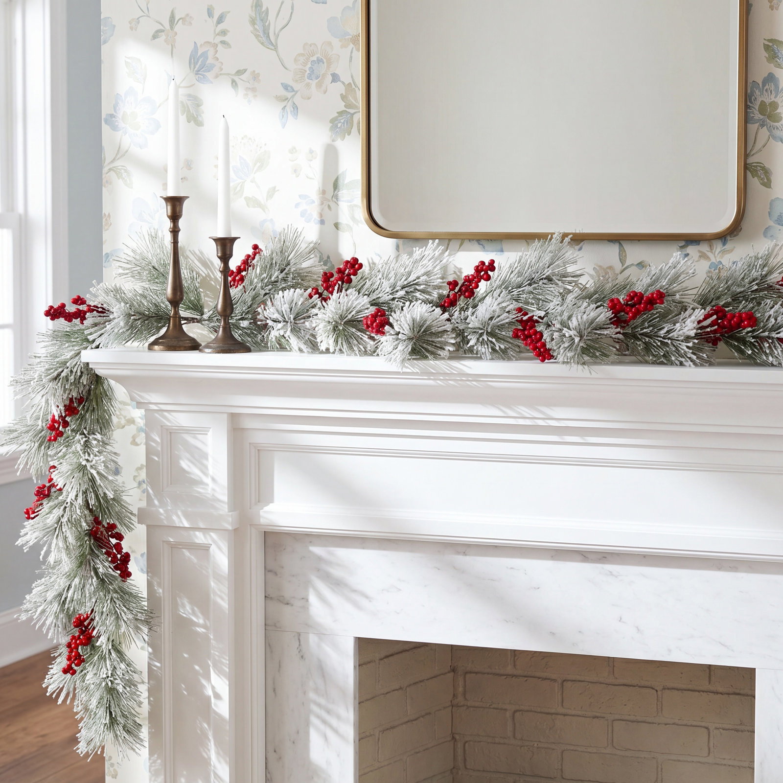 5" Frosted Pine Berry Christmas Garland