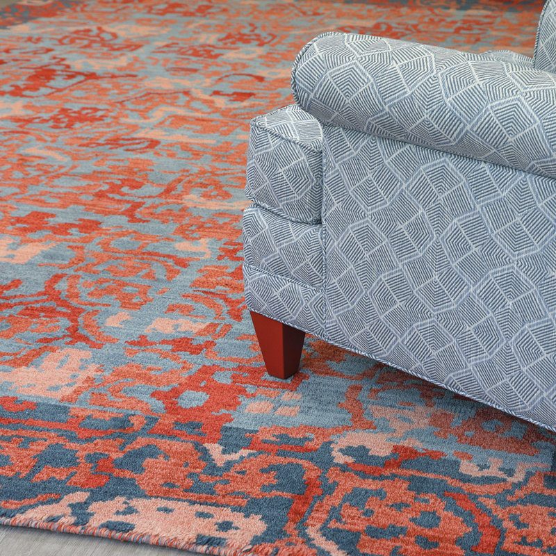 Medina Handmade Wool Navy/Red Area Rug, Rectangle  6' x 9'