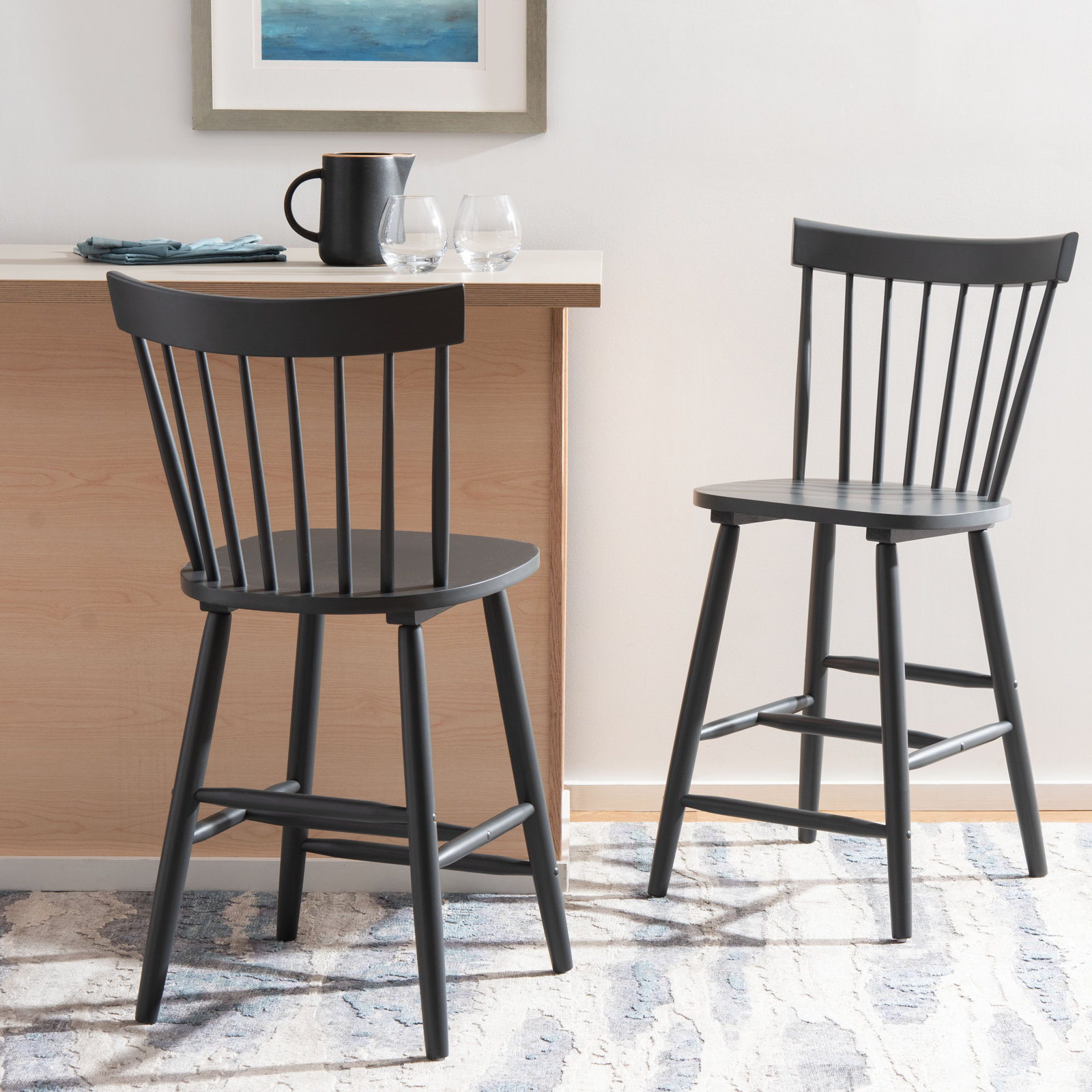 Stacee Solid Wood Bar & Counter Stool, Gray, Counter Stool (24" Seat Height)