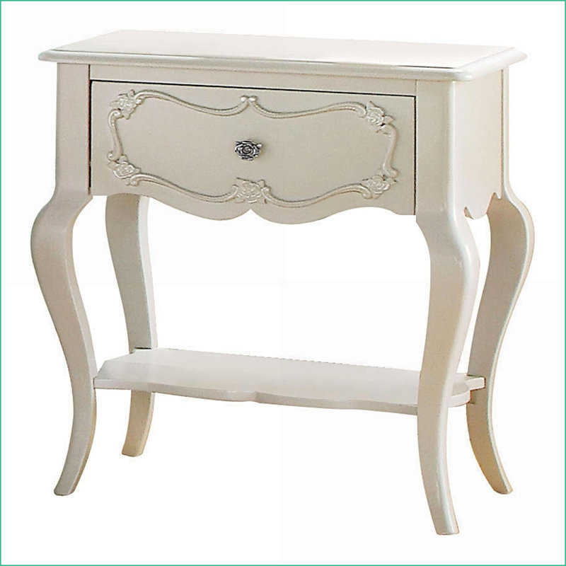 Table de chevet à 1 tiroir avec tablette Pearl White - Rangement pour chambre à coucher Style