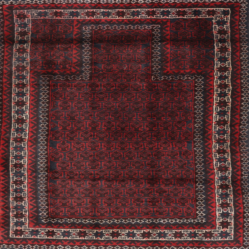 Tapis traditionnel rouge / noir, Carré 4 pi