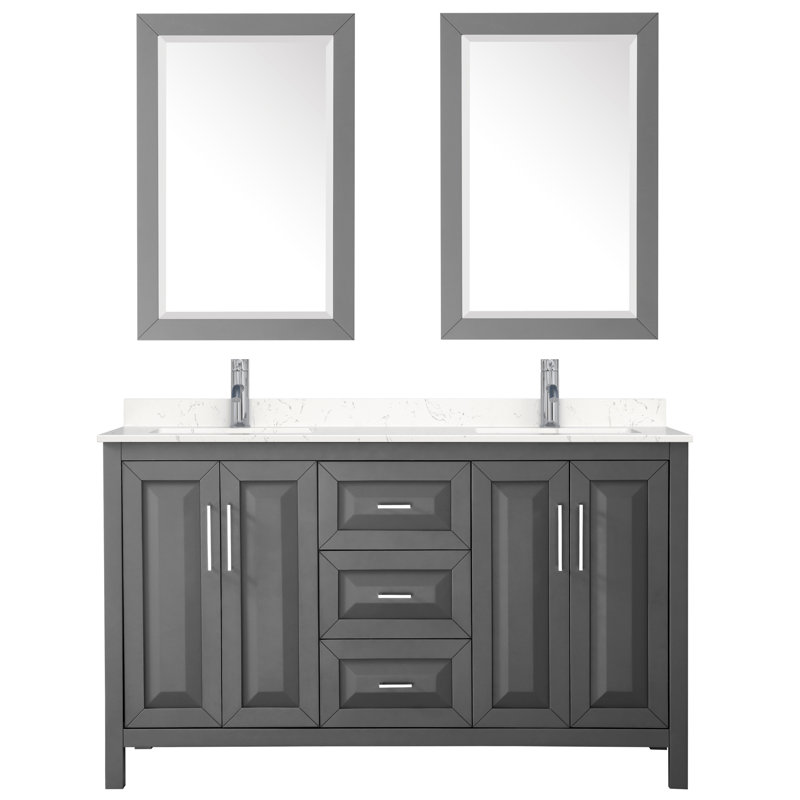Daria 60'' W Double Vanity, Dark Gray, Carrara Cultured Marble, Polished Chrome