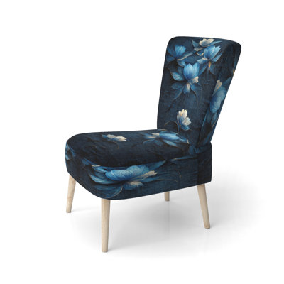 Chaise d'appoint rembourrée de style rétro bleu clair avec fleurs bleues rétro I
