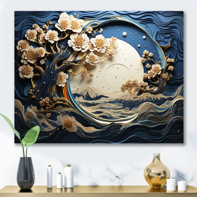 Ambiance côtière dorée et bleue I - arbre, art mural