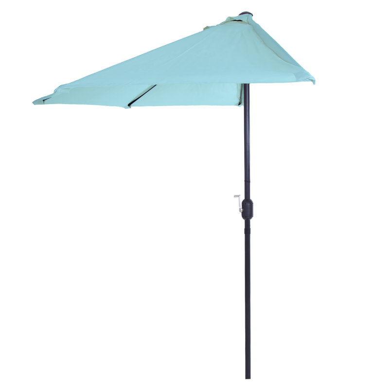Blue Steel Half Round Patio Umbrella with Easy Crank