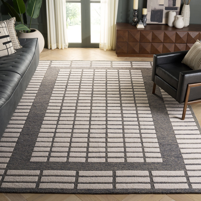 Ebony Hand Tufted Wool Geometric Indoor Rug, Rectangle 8' x 10'