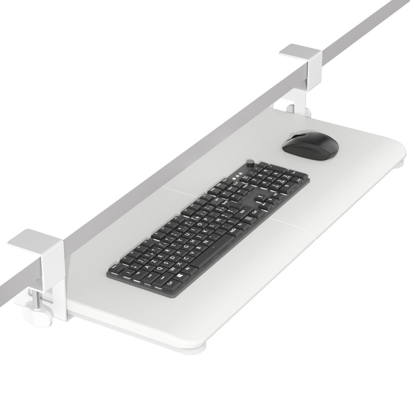 Ergomaker Keyboard Tray Under Desktop ，25.6x11.8 inches Clamp-On Tray， Slide-Out Drawer Punch-Free Setting， White, White