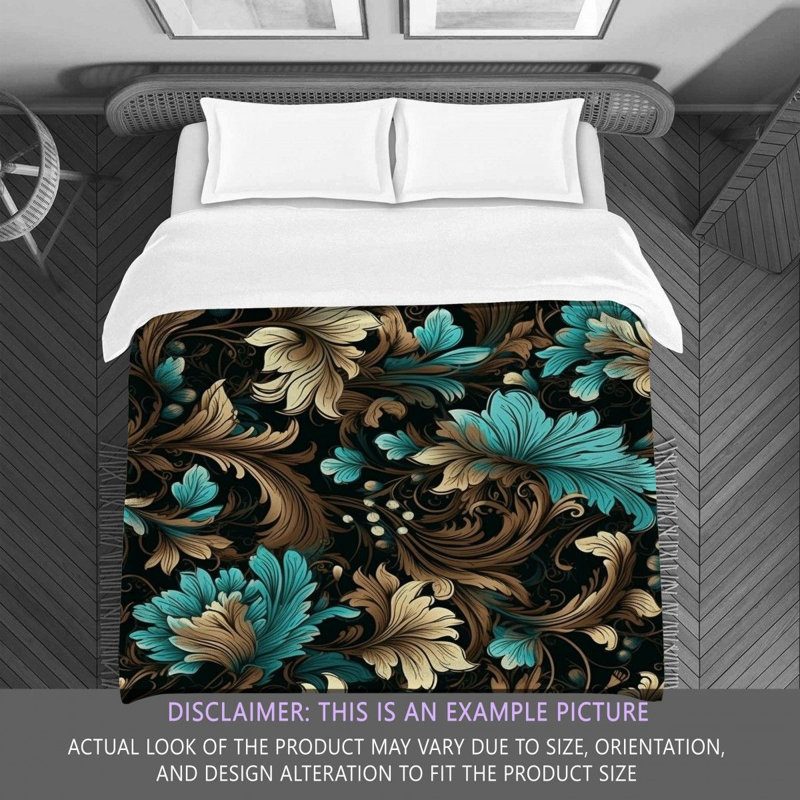 Polyester Comforter, Brown/Turquoise Floral, King Comforter