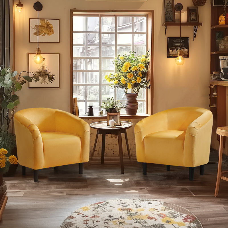 Robeson 28" Wide Velvet Barrel Chair, Yellow Velvet