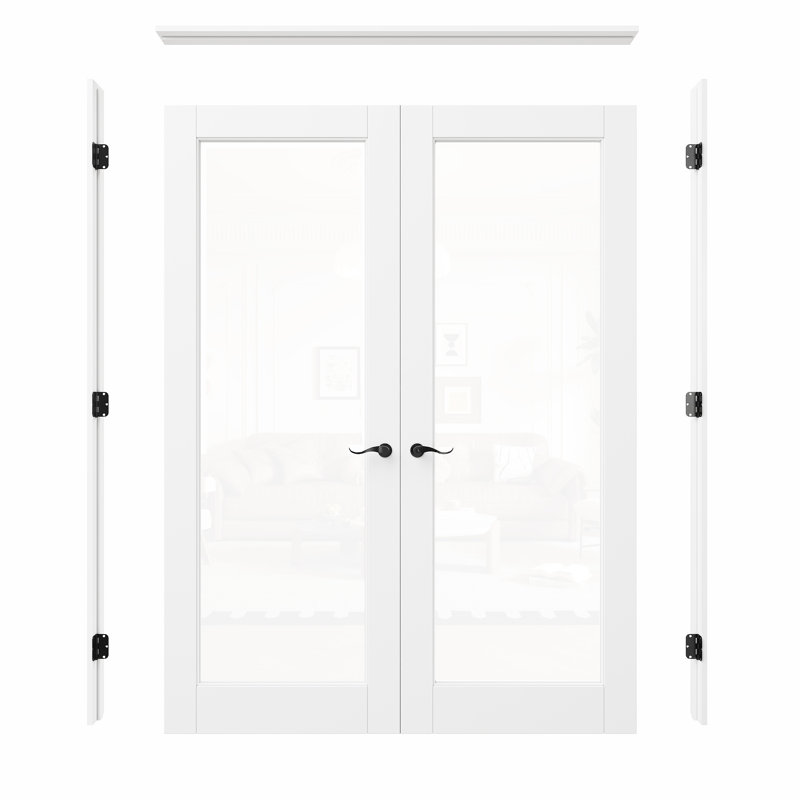 Porte double intérieure en verre manufacturé massif 1-Lite, 48 po x 80 po, Charnières et poignées noires