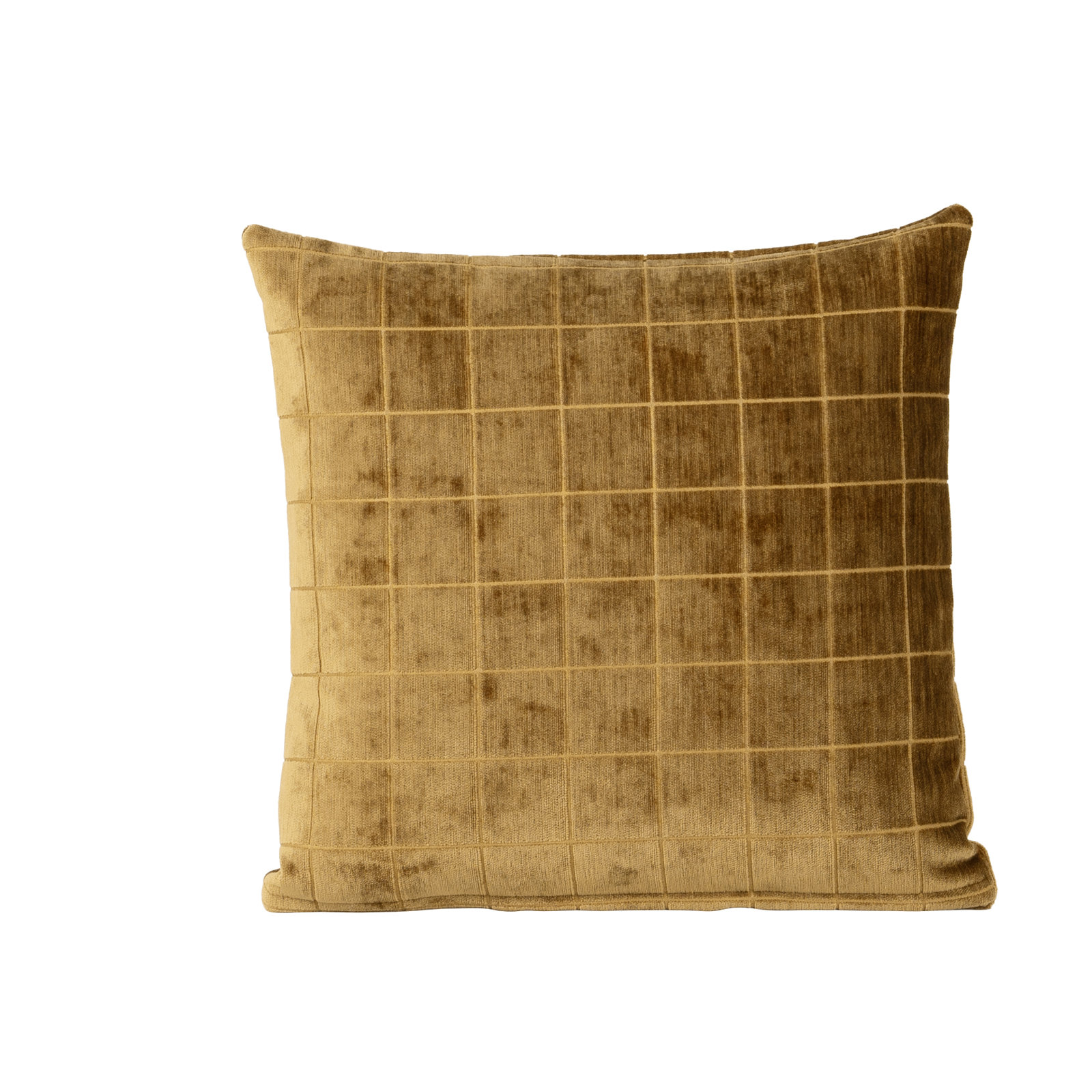 Otterville Velvet Grid Throw Pillow, Gold Geometric, Feather, 18"H x 18"W