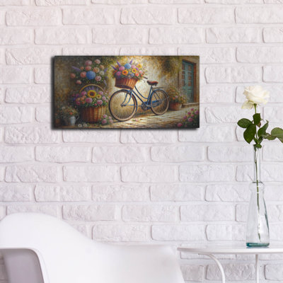 Art mural en métal Latitude Run® «Vintage Bike And Flowers» par Rey Klimt