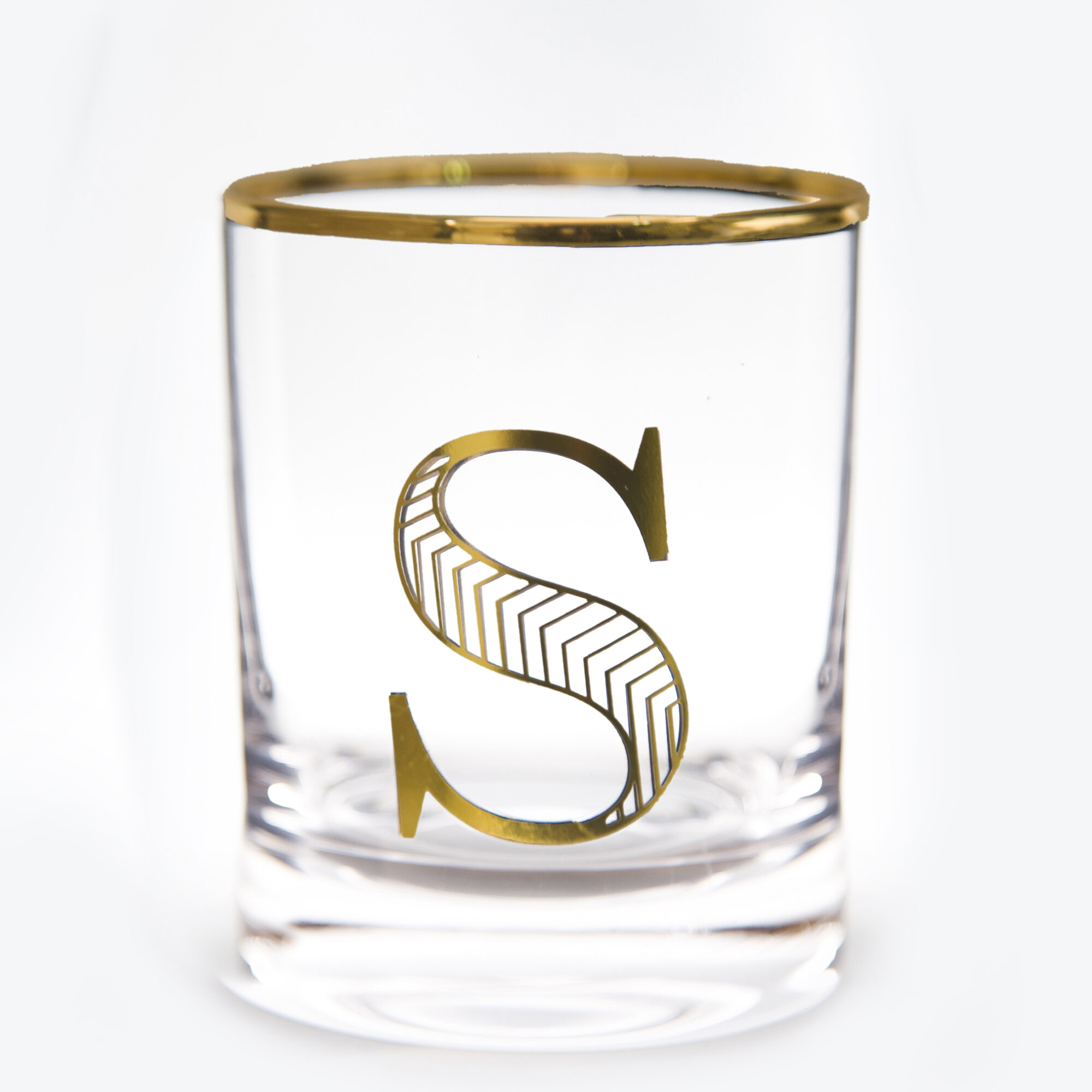 Monogrammed Stemless Wine Glass with Metallic Gold Toned Letter J, 20 Ounce  