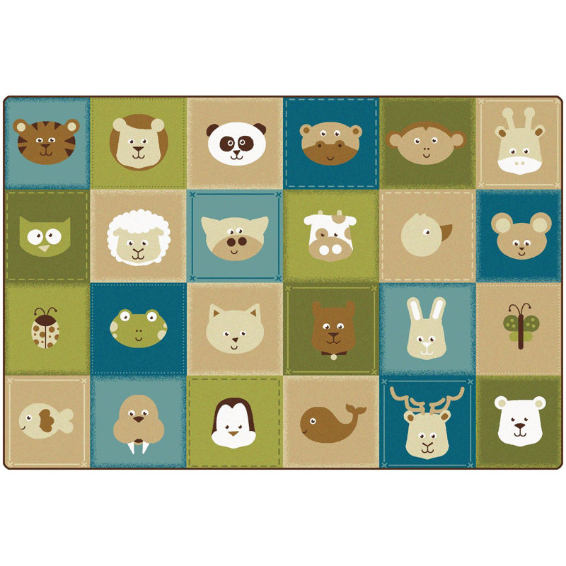 KIDSoft™ Animal Patchwork Tufted Green/Tan Area Rug, Rectangle 6' x 9'