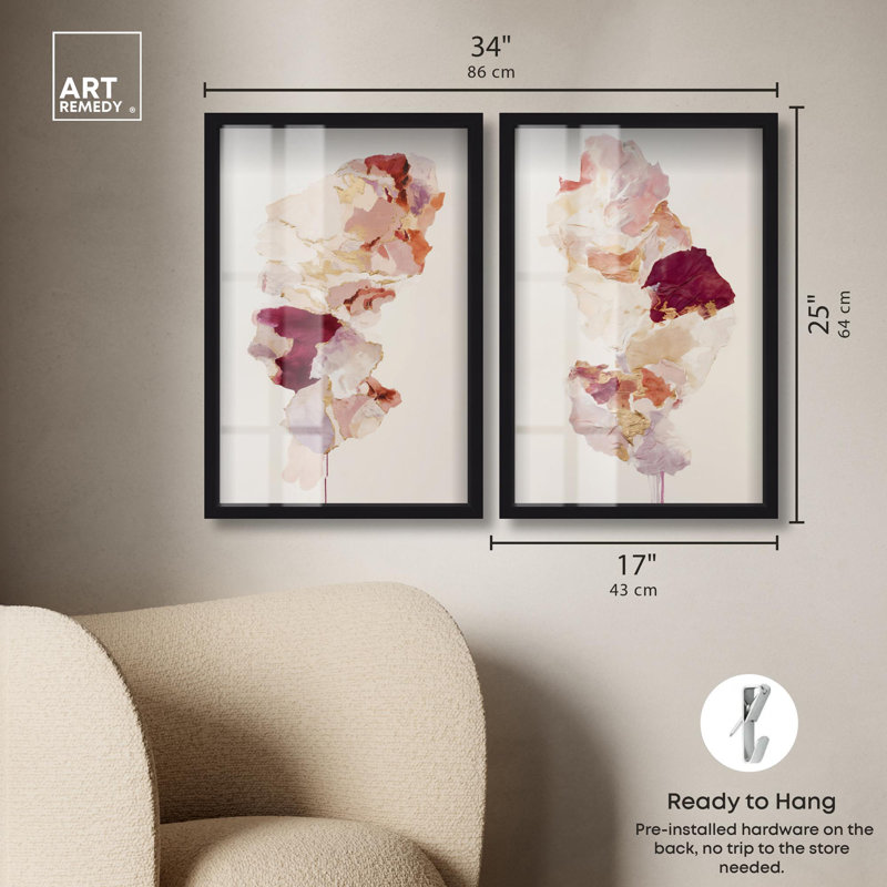Ensemble d'art abstrait bohème « Burgundy Flow Duet » avec cadre noir, 10 x 15 cm, par Art Remedy, H 25 po x l 17 po