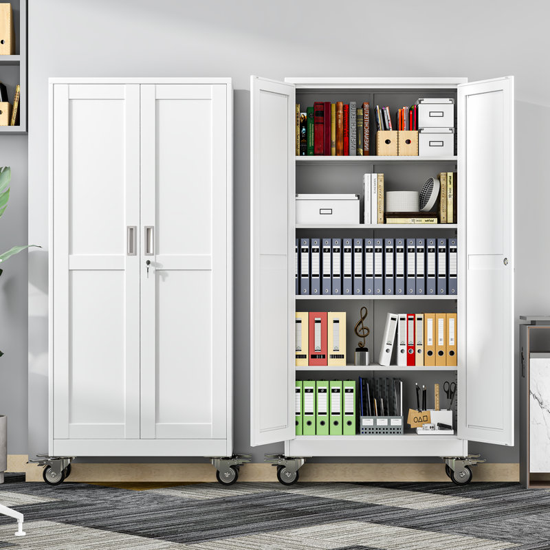 Durable Steel Garage Storage Cabinet with Wheels, Tool Cabinet Rolling with Adjustable Shelves, 78.06"H x 31.5"W x 15.75"D