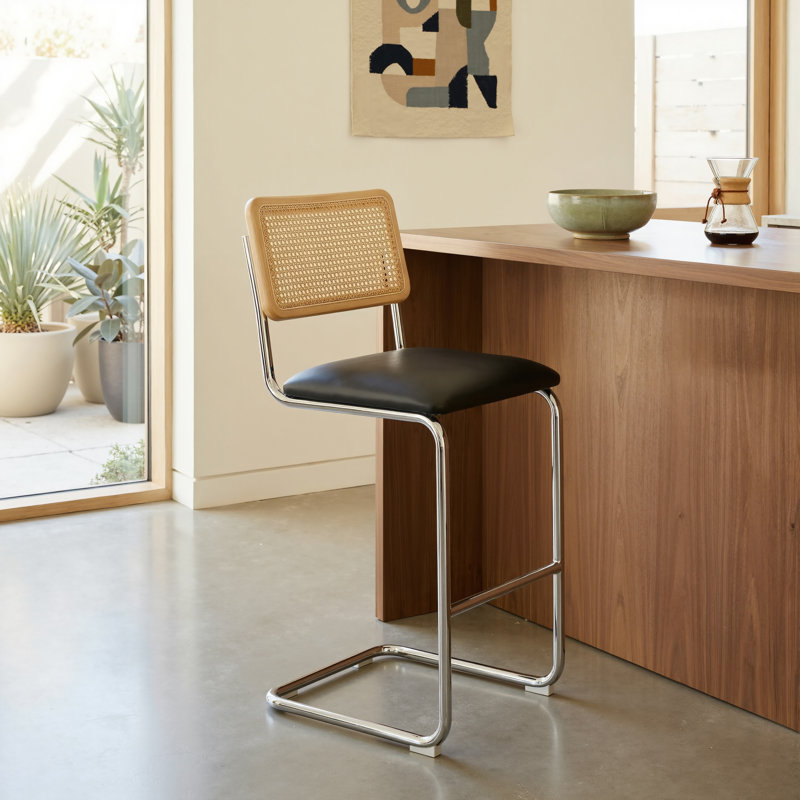 Walsh Vegan Leather Bar & Counter Stool, Midnight Black Vegan Leather, Bar Stool (30” Seat Height)