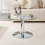 Table basse ronde en verre trempé avec base en métal argenté-429324386