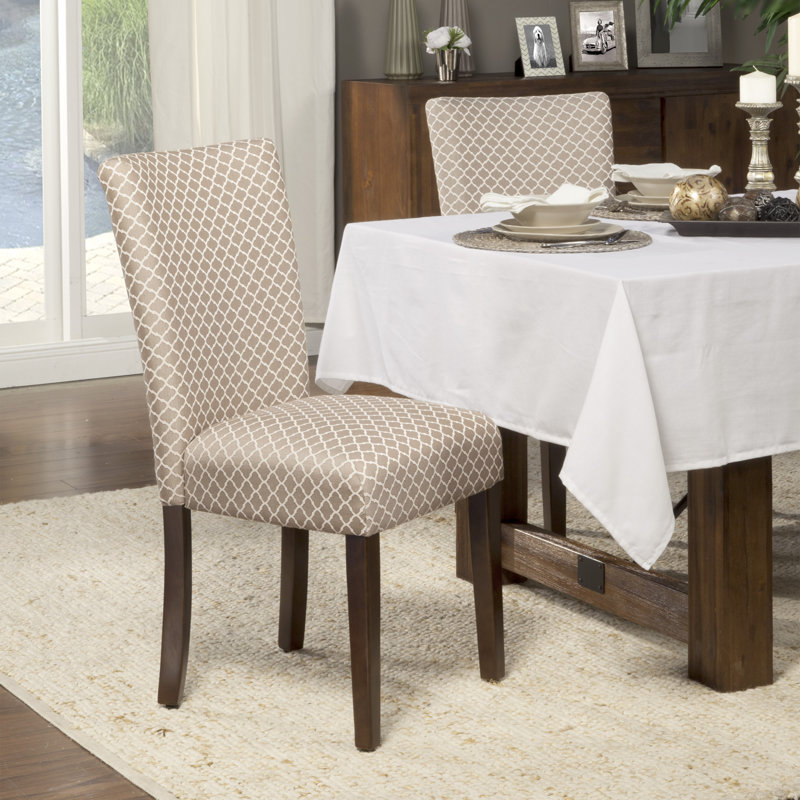 Chaise parsons rembourrée en velours Feldman, Tissu – Moka/losange quadrilobe crème