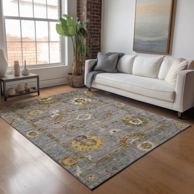 Tapis intérieur / extérieur lavable à la machine Kaczor ACN2229 Global, Rectangle 10 pi x 14 pi