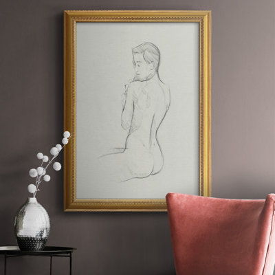 Croquis de dos féminin I, toile encadrée de qualité supérieure - prête à être accrochée