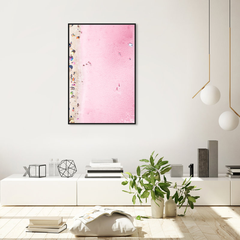 Nautique et plage rose côtière - impression, H 36 po x l 24 po, Toile avec cadre noir