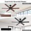 Ventilateur de plafond d'intérieur moderne 56 "avec télécommande, ventilateur de plafond à 6 pales 56" avec moteur CC réversible silencieux, finition noire et noyer-129389764