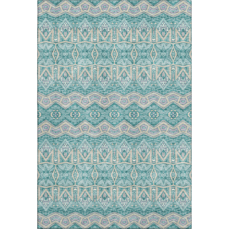 Premium Machine Washable Prisco Teal Rug