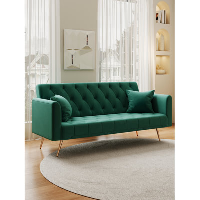 Convertible Love Seat, 71 Inch Velvet, Ideal For Small Spaces, Bed Function, Construction 71" With Velvet Upholstery, For Homes, Multiple Adjustable Positions
