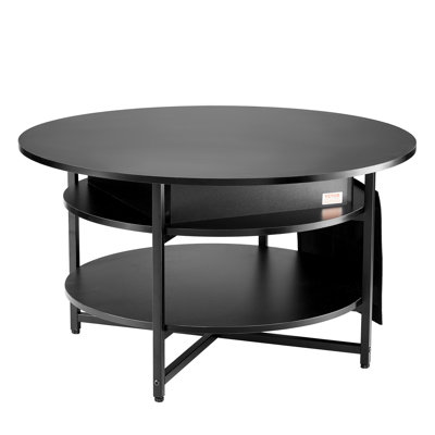 Lift Top Coffee Table, 35.3 in Round Coffee Table with Extra Storage Pockets, Pop Up Coffee Table for Living Room, Black