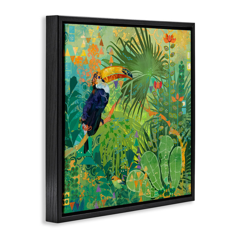 Toucan, forêt tropicale naturelle, Cadre flottant noir de jais, H 25 po x l 25 po