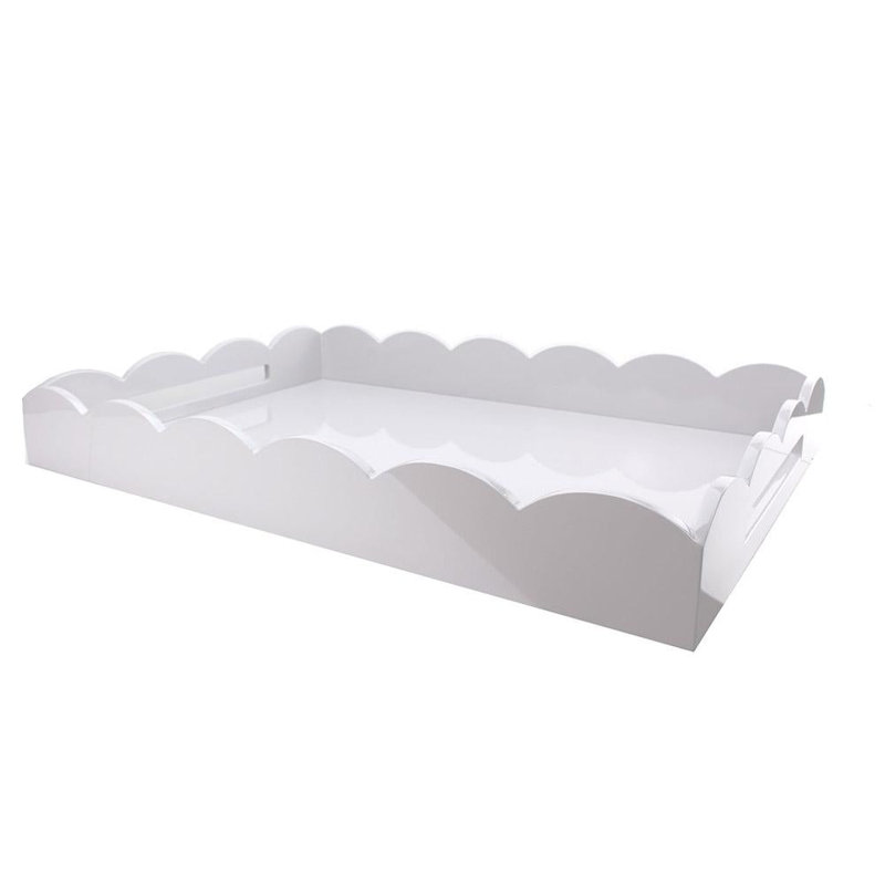 Plateau de repose-pieds laqué festonné, Blanc, H 26 po x l 17 po x P 3,25 po