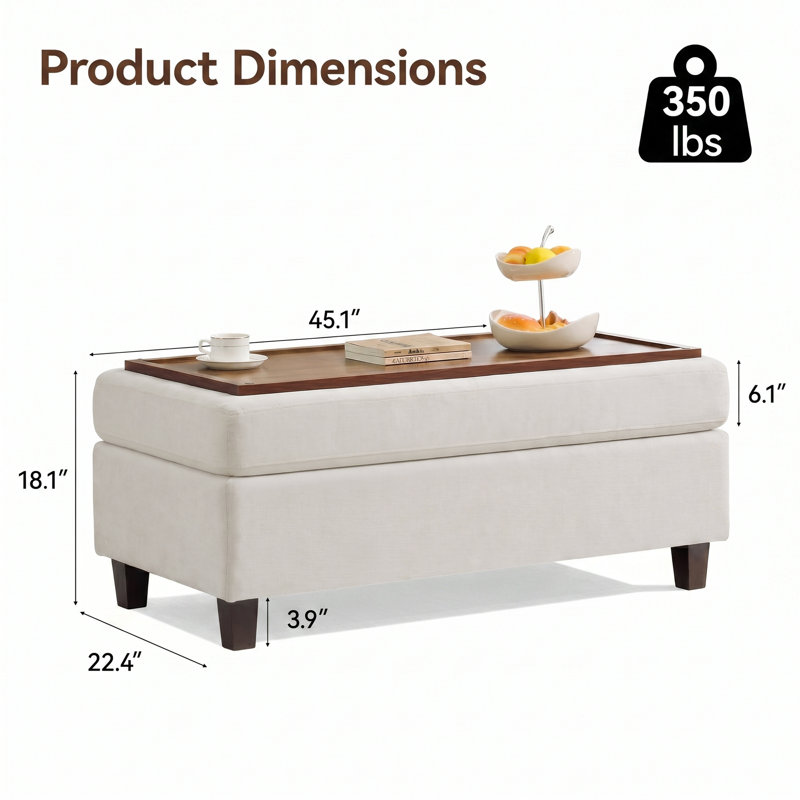 Banc multi-fonctionnel pour repose-pieds avec couvercle rabattable en bois et coussin, Beige